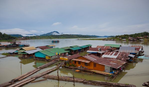 building houseboat on the lake in Thailand