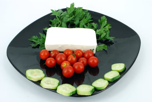Cheese with tomatoes and cucumber
