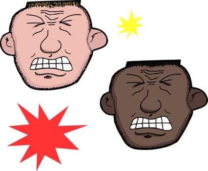 European and African men in pain over white background