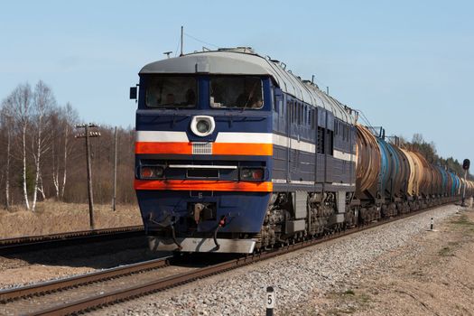The train transports tanks with oil and fuel
