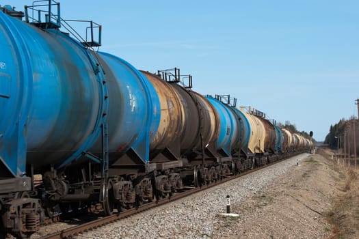 The train transports tanks with oil and fuel