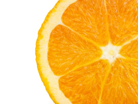 Closeup of Slice of Orange on White Background