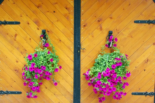 Old wooden door with flower