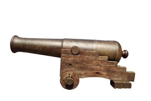 Old iron cannon isolated on white