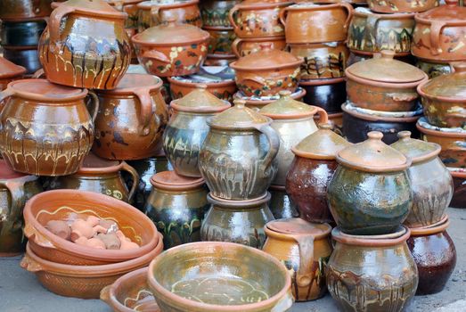 Colorful ceramic earthenware brown pottery