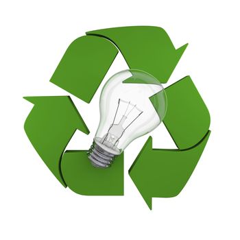 Lightbulb on recycling symbol, concept of new ideas in environmental protection and conservation