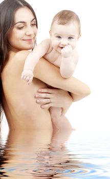 picture of happy mother with baby in water