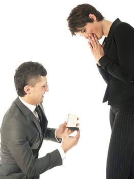 Young man is asking his girlfriend to marry