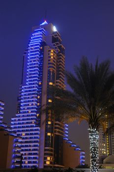 view from Dubai towers by night, modern buildings