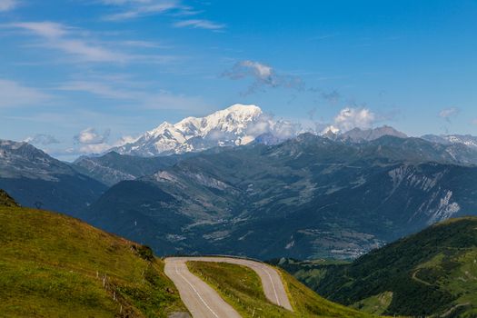 Image of Mont Blanc Massif as it can be seen from Col de la Madeleine at 2000 m altitude.