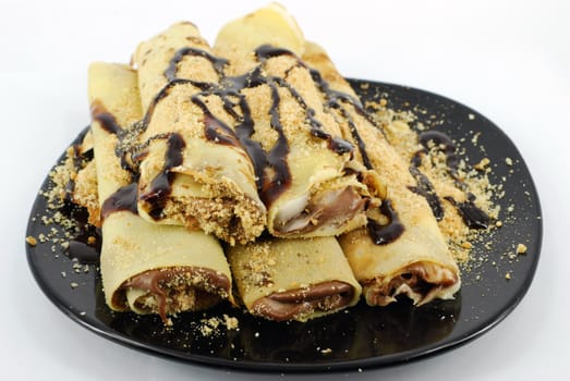 Pancake with chocolate cream and walnut