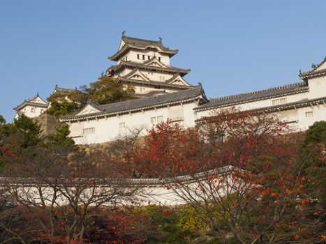 Main tower of Himeji castle in autumn under clear sky of november in Himeji city, Japan.