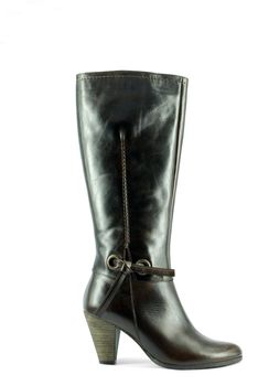 Woman tall black leather boot