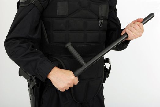 Riot police equipment nightstick gun and bulletproof vest