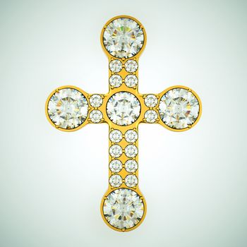 Religion and fashion: golden cross with diamonds. Custom made and rendered