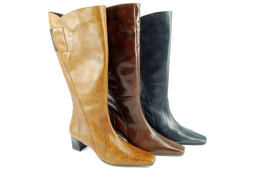 Woman tall leather boots isolated