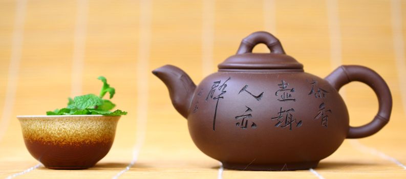 mint tea on china background