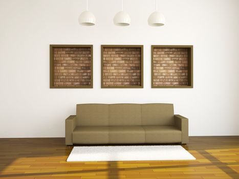 The room interior with sofa near a wall