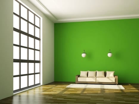 The room interior with sofa near a wall