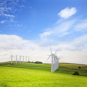 Double row of wind turbines at Royd Moor wind farm, Penistone, Yorkshire.