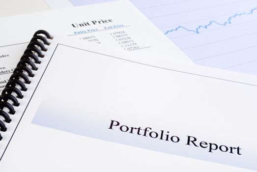 Portfolio Report, with unit trust information in background, and graph.