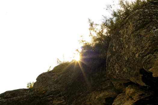 Sunset over the mountain and autumn evening