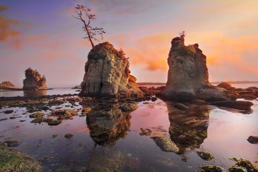 Sunset Over Pig and Sow Inlet Rocks at Garibaldi Oregon Coast