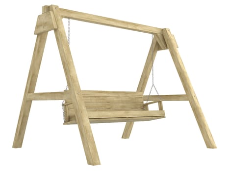 Wooden garden swing bench with a sturdy A-frame construction for relaxing in comfort isolated on white