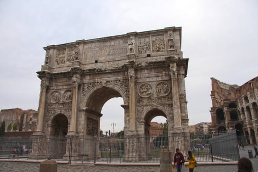 The Arch of Constantine of in Rome, Italy.  It commemerates Constantine's victory over Maxentius in the battle of Milvian bridge. 
