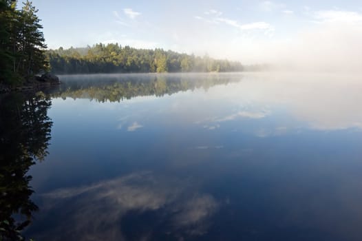 Fog on the lake in early morning