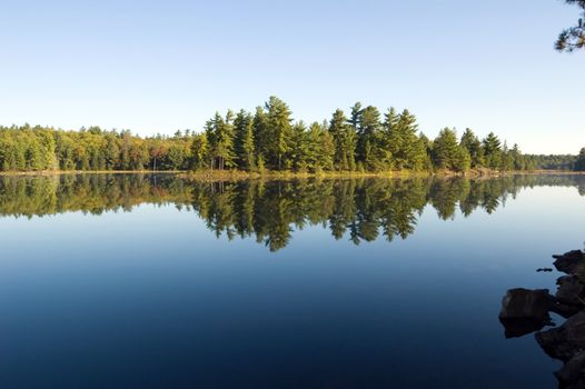 Lake in sunny pine forest in Killarney Park, Ontario