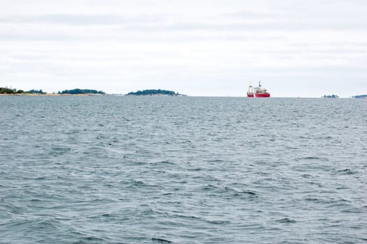 vessel on lake Huron in cloudy day, Ontario