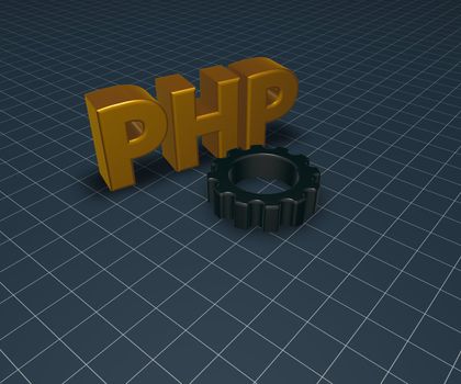 php tag and gear wheel - 3d illustration