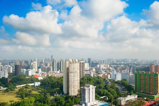 Aerial view of Singapore with a beautiful white clouds