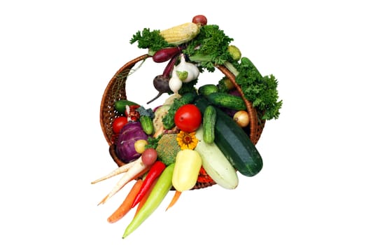 Basket with different vegetables isolated