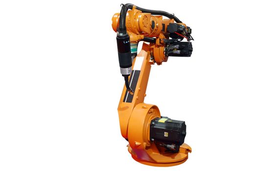 Front view of industrial robotic arm isolated