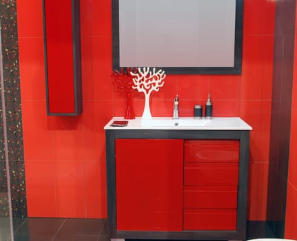 New modern red bathroom detail