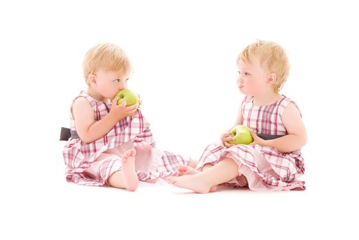 picture of two adorable twins over white