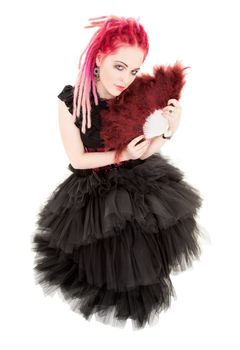 picture of bizarre pink hair girl with fan