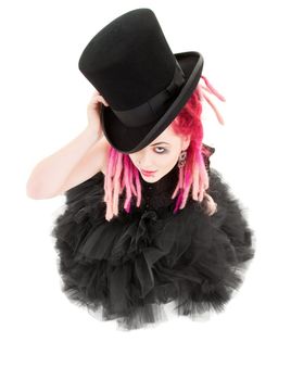 picture of bizarre pink hair girl with top hat