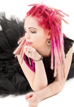 picture of bizarre pink hair girl over white