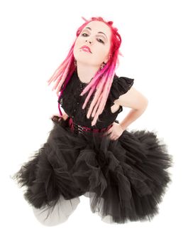 picture of bizarre pink hair girl over white
