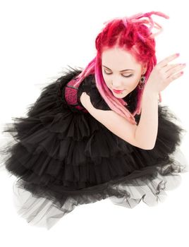 picture of dancing pink hair girl over white