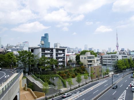 view of tokyo from azabu juban overpass in japan