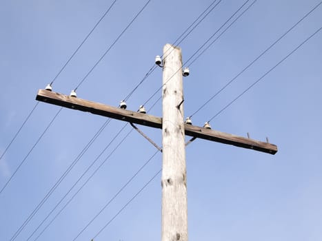 wooden pole with wires
