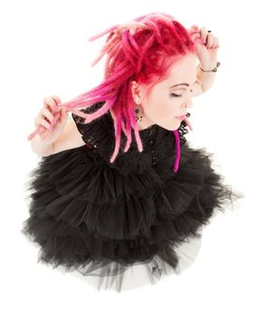 picture of bizarre pink hair girl over white