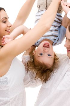 bright picture of happy family over white