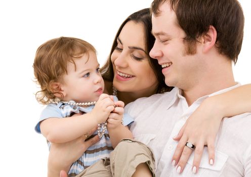 bright picture of happy family over white