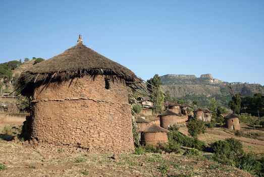 traditional african adobe mud homes in lallibela ethiopia