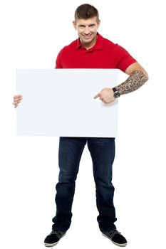 Place your business ad here. Guy pointing at blank whiteboard